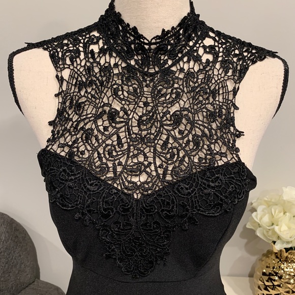 Honey & Rosie Black Sheath Dress Lace Yoke M - Picture 2 of 6